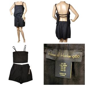 NWT House of Harlow linen blend 2 peice black summer beachy outfit. Size medium